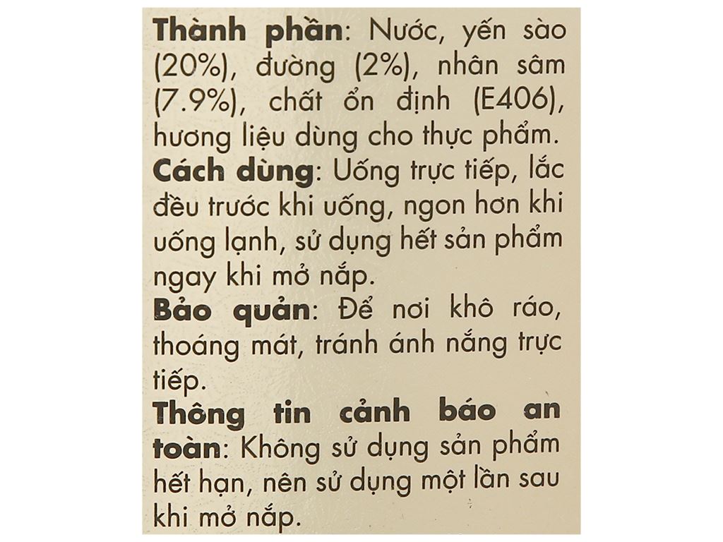 Yến sào Win'snest nguyên chất nhân sâm ít đường 6