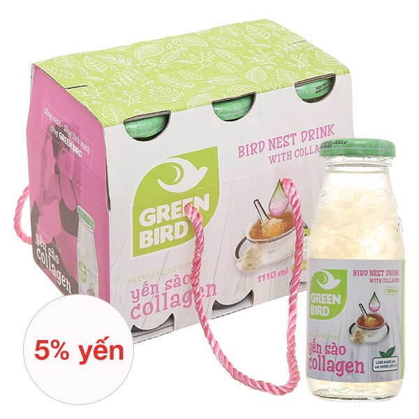 Lốc 6 Chai Nước Yến Sào Collagen Green Bird 185 Ml (Từ 18 Tuổi)