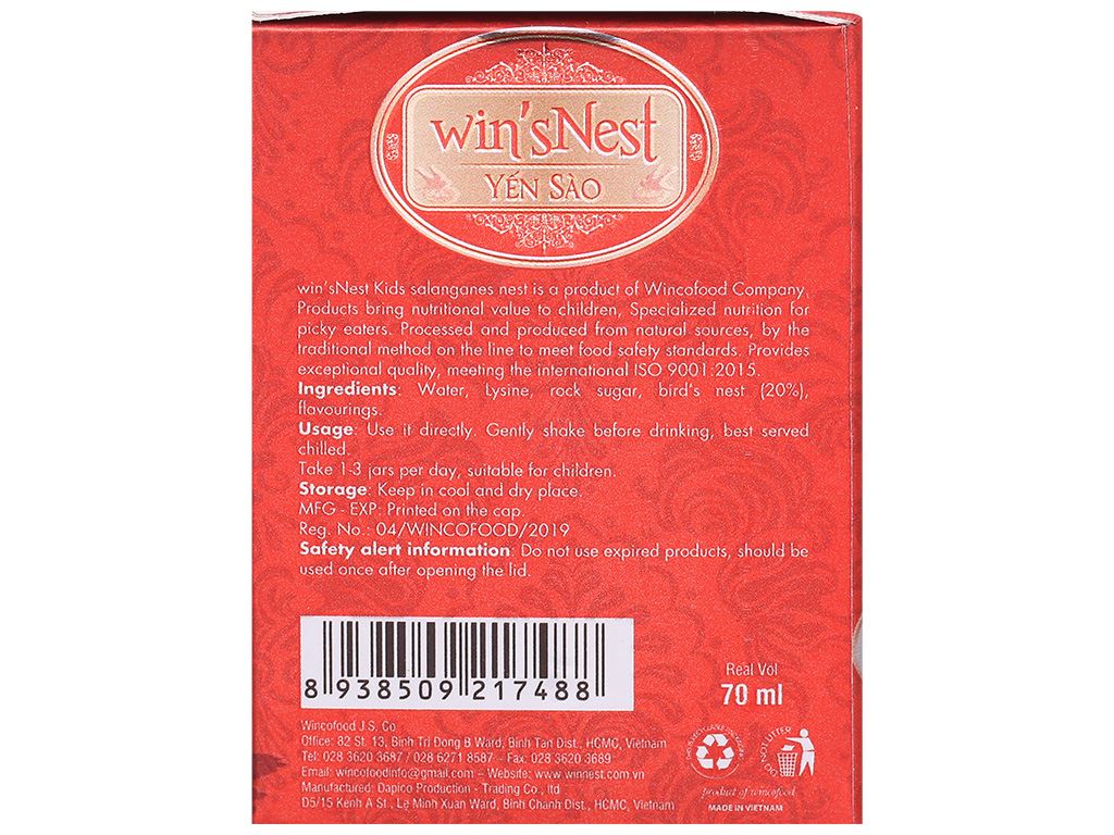 Tổ yến cho trẻ em chưng sẵn Win'snest Kid 70ml 5