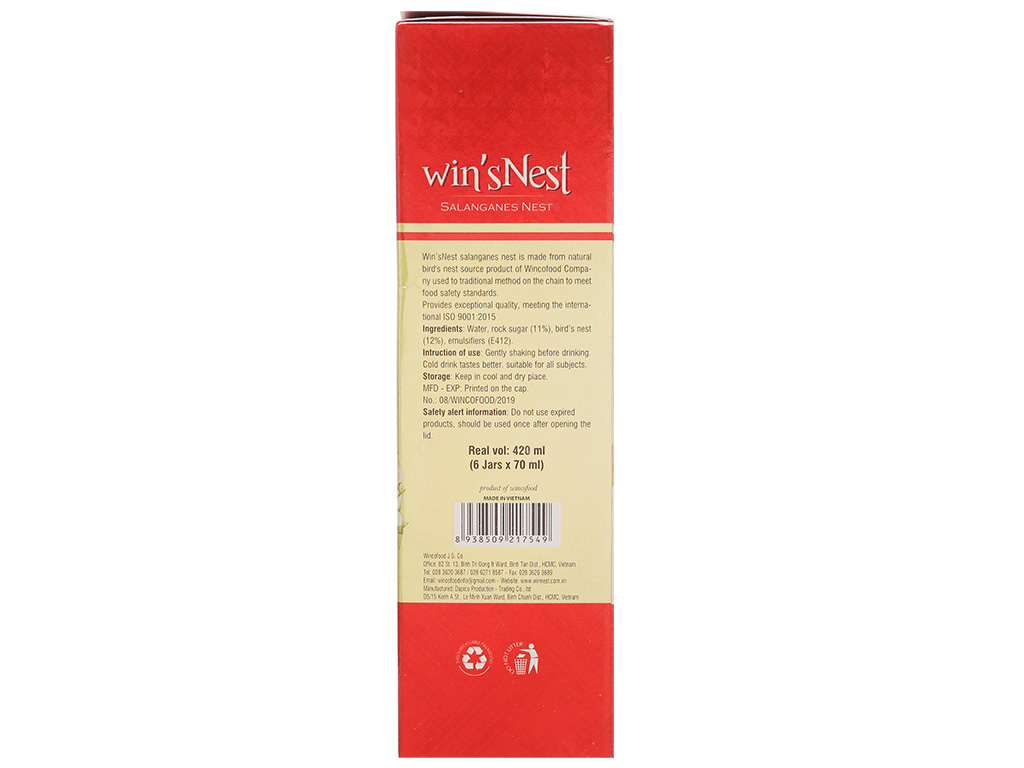 Hộp 6 hũ tổ yến chưng đường phèn Win'snest 70ml 7