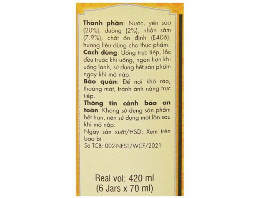 Lốc 6 hũ yến sào nguyên chất nhân sâm Win'snest ít đường 70ml 7