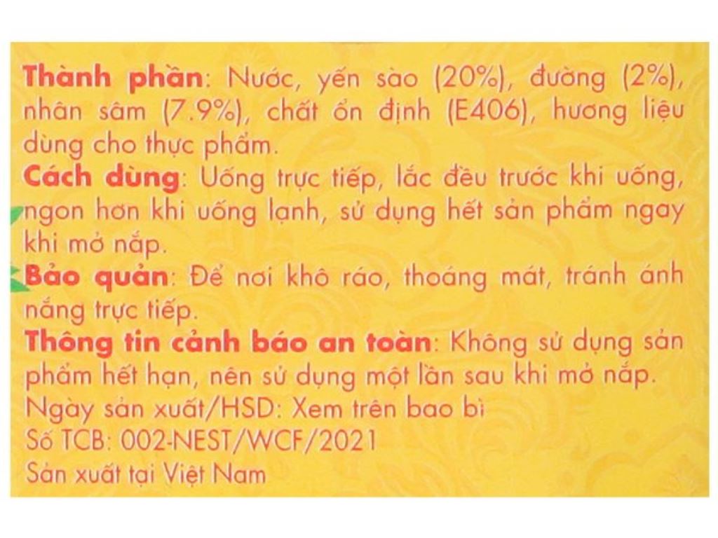 Yến sào nguyên chất nhân sâm Win'snest ít đường 70ml 4