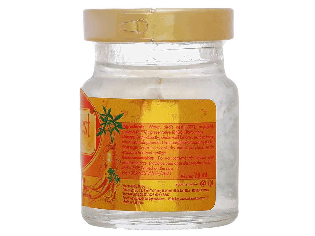 Yến sào nguyên chất nhân sâm Win'snest ít đường 70ml 9
