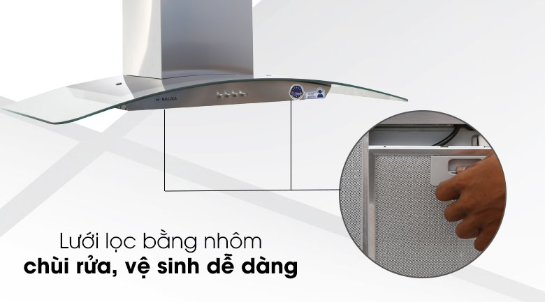 Máy hút mùi kính cong Malloca Delta-K890V