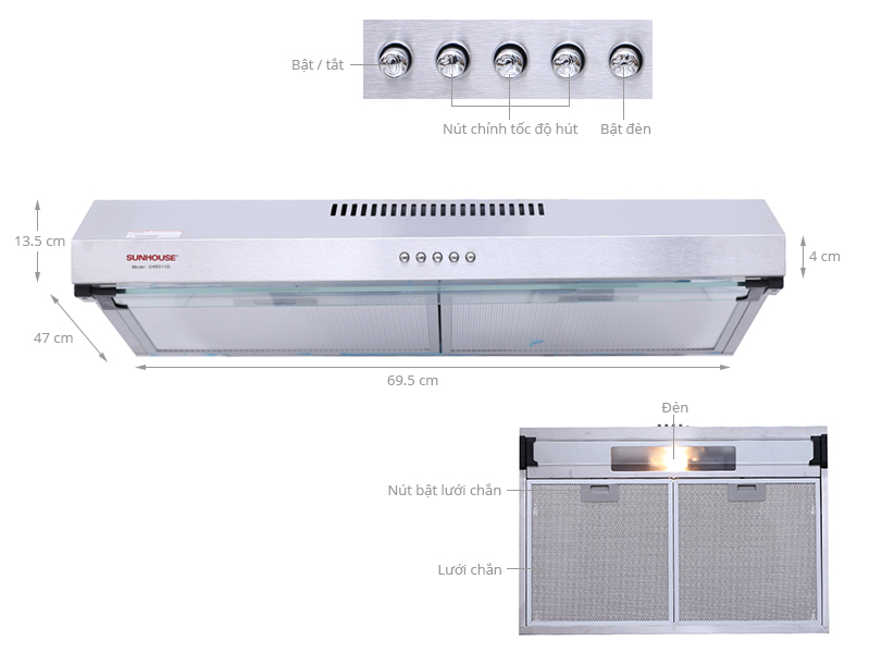Thông số kỹ thuật Máy hút mùi Sunhouse SHB6118I