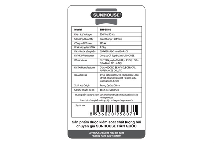 Máy hút mùi âm tủ Sunhouse SHB6118I Màu Bạc