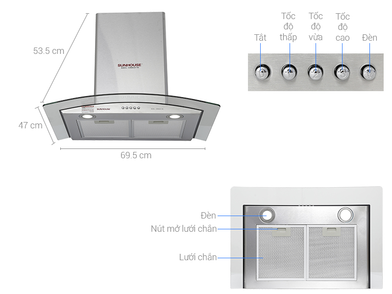 Thông số kỹ thuật Máy hút mùi Sunhouse SHB6629 70C