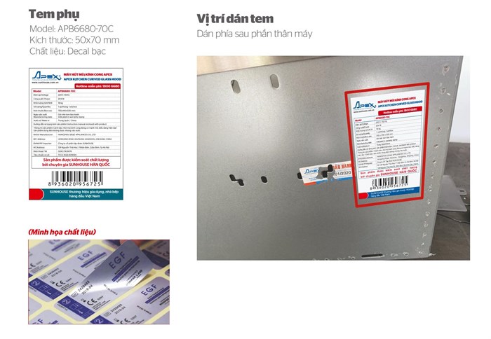 Máy hút mùi kính cong Apex APB6680-70C Màu Đen