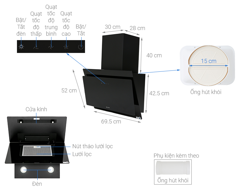 Máy hút mùi áp tường Malloca MC 7086HS