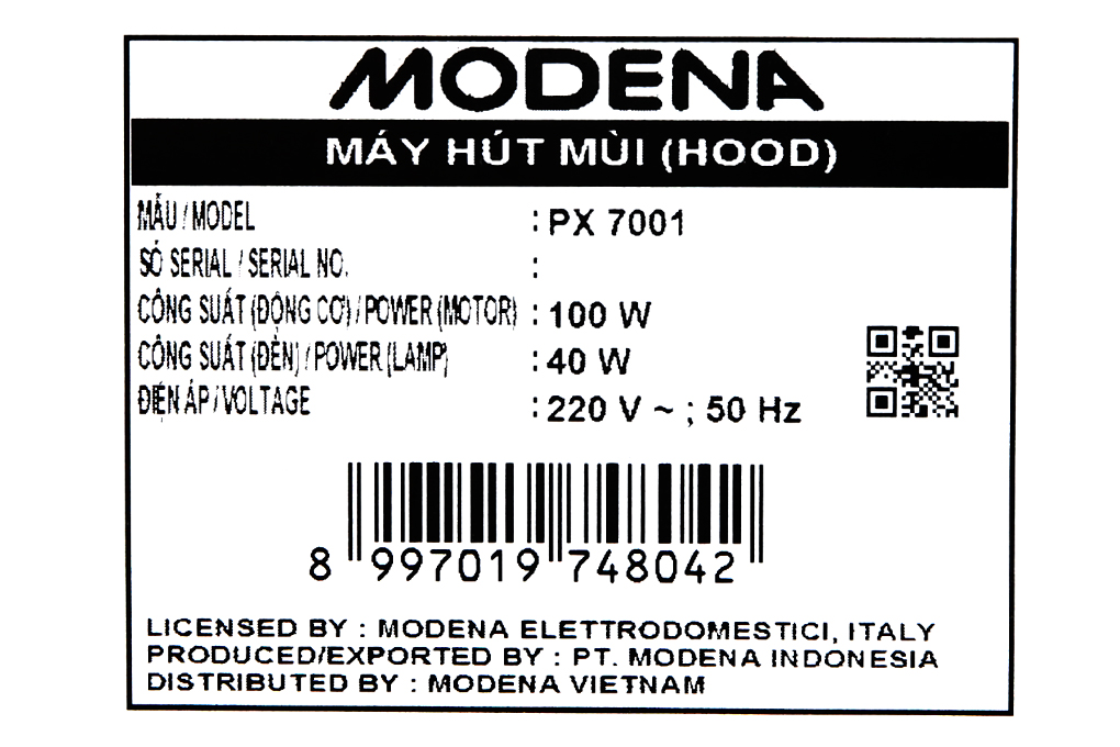 Siêu thị máy hút mùi âm tủ Modena PX 7001