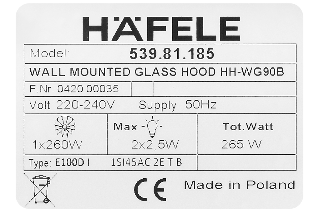 Siêu thị máy hút mùi áp tường Hafele HH-WG90B (539.81.185)
