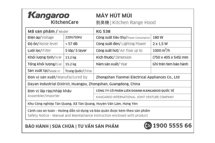 Máy hút mùi kính cong Kangaroo KG538 Màu Bạc