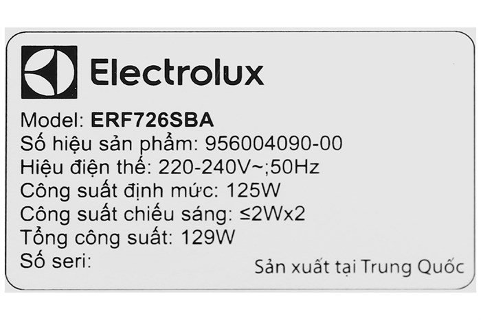 Máy hút mùi âm tủ Electrolux ERF726SBA Màu Xám