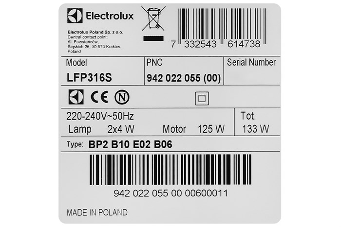 Máy hút mùi âm tủ Electrolux LFP316S Màu Bạc