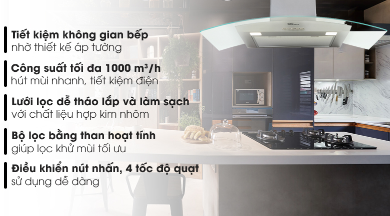 Máy hút mùi kính cong Torino Deco Glass CV IX/F/90