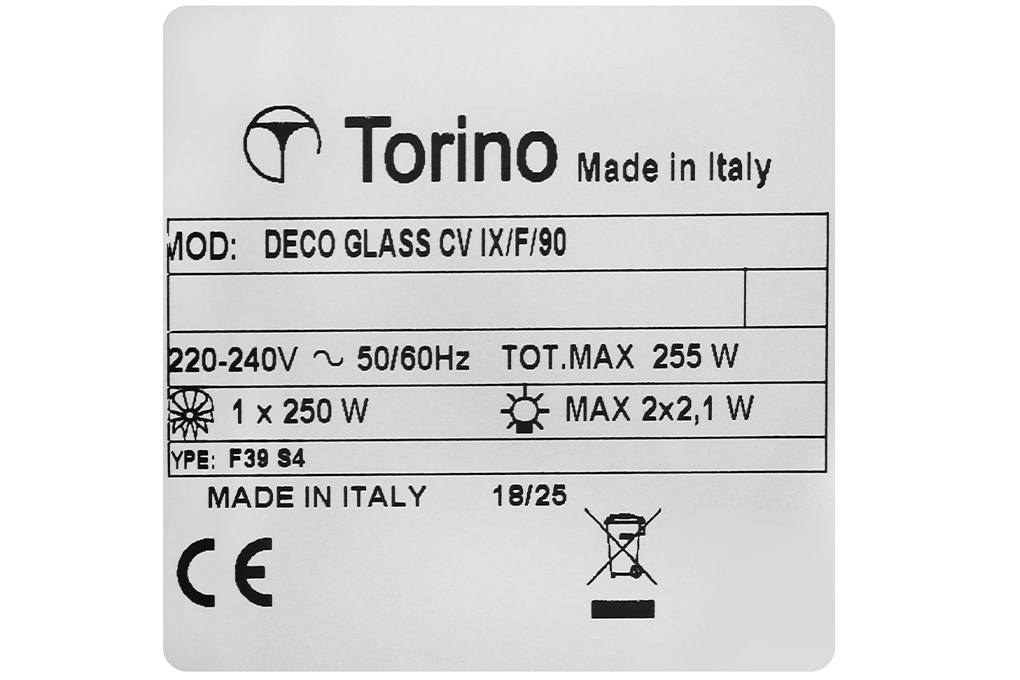 Siêu thị máy hút mùi áp tường Torino Deco Glass CV IX/F/90