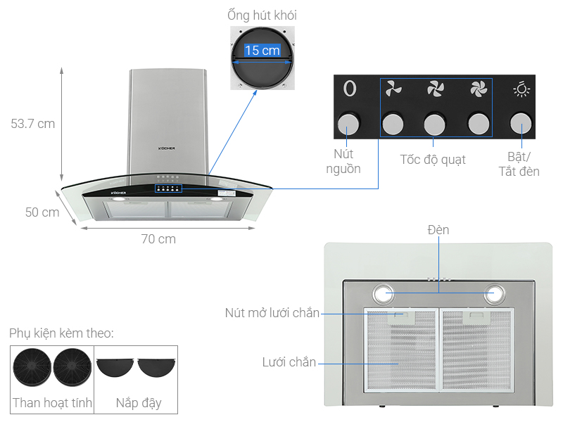 Máy hút mùi áp tường Kocher K-8370XS