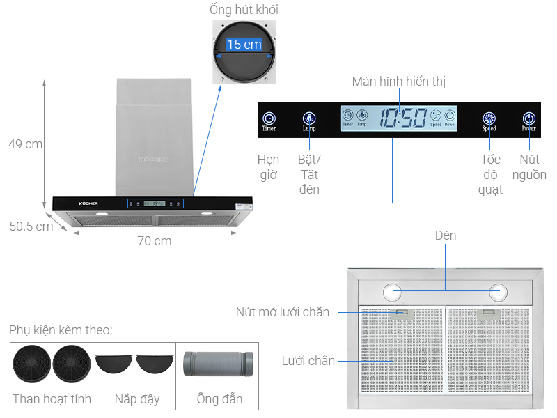 Máy hút mùi áp tường Kocher K-225C 70