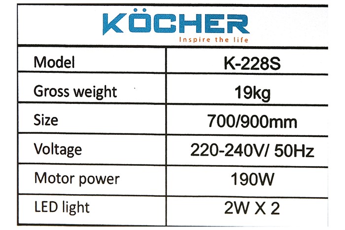 Máy hút mùi kính cong Kocher K-228S Màu Trắng - Xám