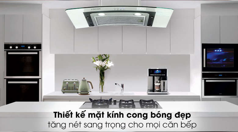 Máy hút mùi áp tường Kocher K-228T - Phong cách Châu Âu nổi bật với mặt kính cong