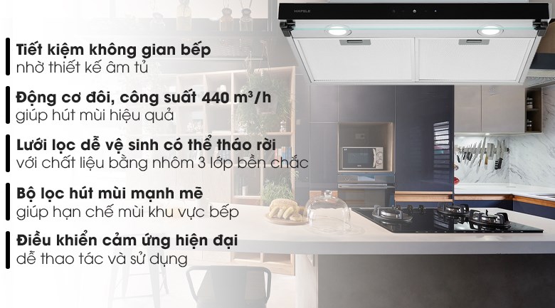 Máy hút mùi âm tủ Hafele: Với máy hút mùi âm tủ Hafele, không chỉ không gian bếp thoáng hơn mà còn mang đến vẻ đẹp sang trọng và tiện nghi cho căn bếp hoàn hảo của bạn. Sản phẩm này có hiệu suất lọc cao và độ ồn thấp, đảm bảo mang lại sự thoải mái cho bạn.