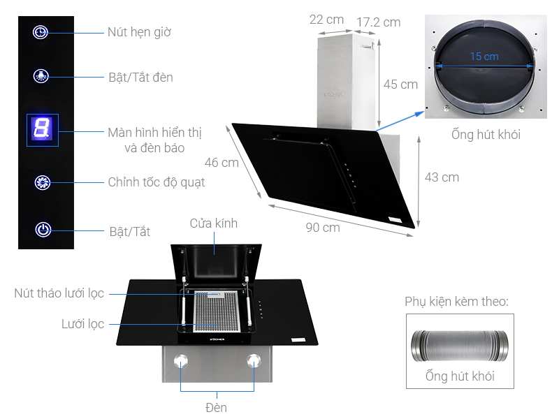 Máy hút mùi áp tường Kocher K-2080V 90