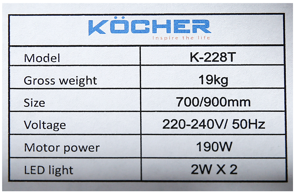 Siêu thị máy hút mùi áp tường Kocher K-228T 90