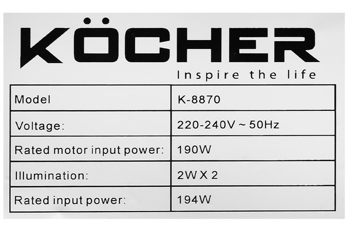 Máy hút mùi kính cong Kocher K-8870 Màu Trắng - Xám