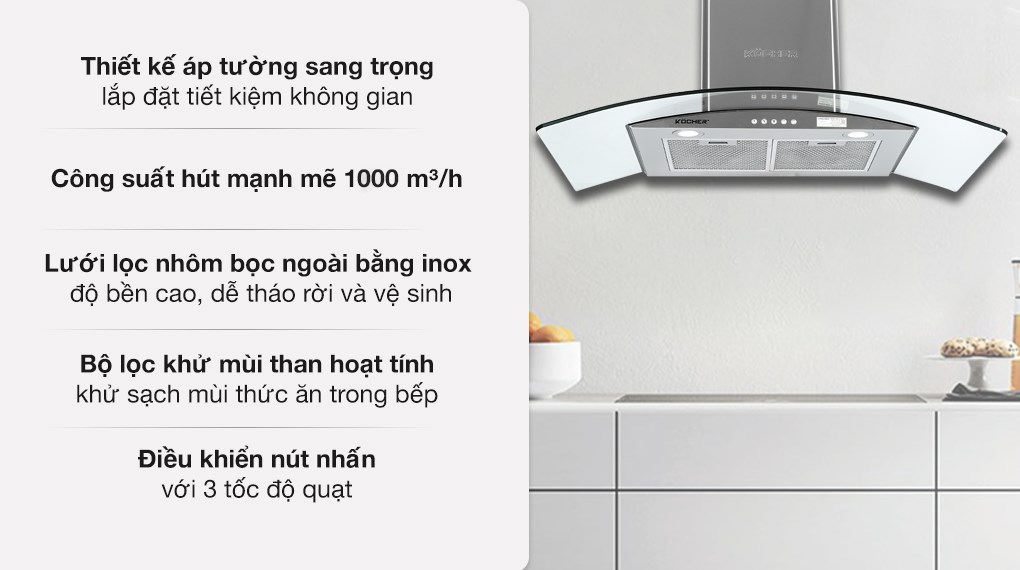 Máy hút mùi kính cong Kocher K-8890 - 2