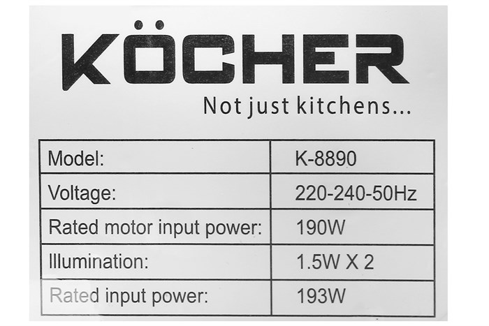 Máy hút mùi kính cong Kocher K-8890 Màu Trắng - Xám
