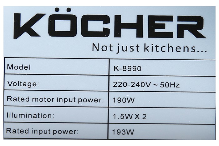 Máy hút mùi kính cong Kocher K-8990 Màu Trắng - Xám