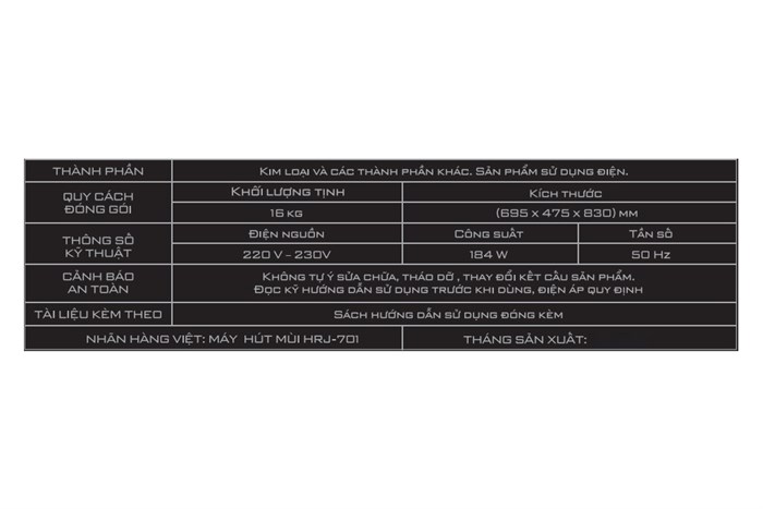 Máy hút mùi áp tường Junger HRJ-701 Màu Đen - Xám