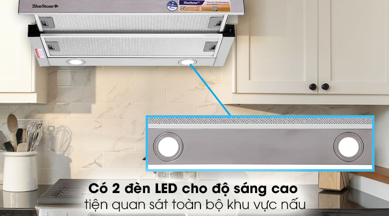 Máy hút mùi âm tủ BlueStone HOB-8725 - Đèn LED chiếu sáng rõ ràng hỗ trợ người dùng quan sát khu vực bếp nấu trong quá trình nấu nướng