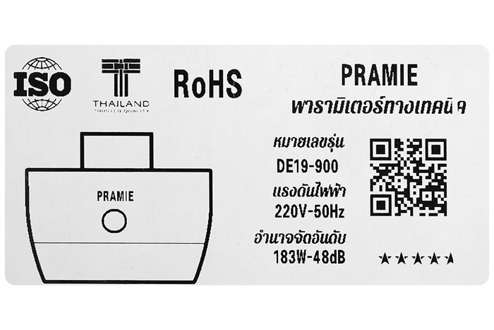 Máy hút mùi kính vát Pramie DE19-900 Màu Đen - Bạc