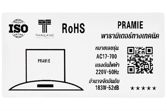 Máy hút mùi kính cong Pramie AC17-700 Màu Đen - Bạc