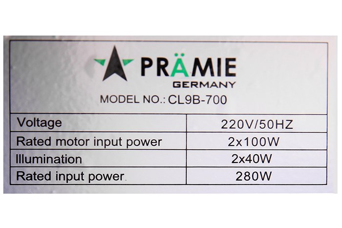 Máy hút mùi âm tủ Pramie CL9B-700 Màu Đen