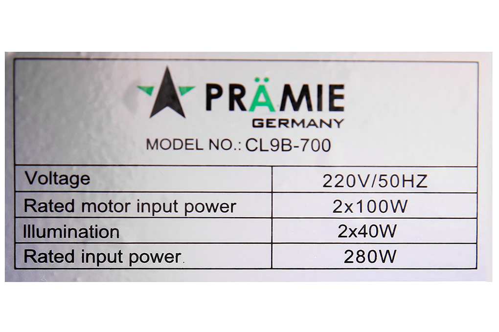 Máy hút mùi âm tủ Pramie CL9B-700 Màu Đen