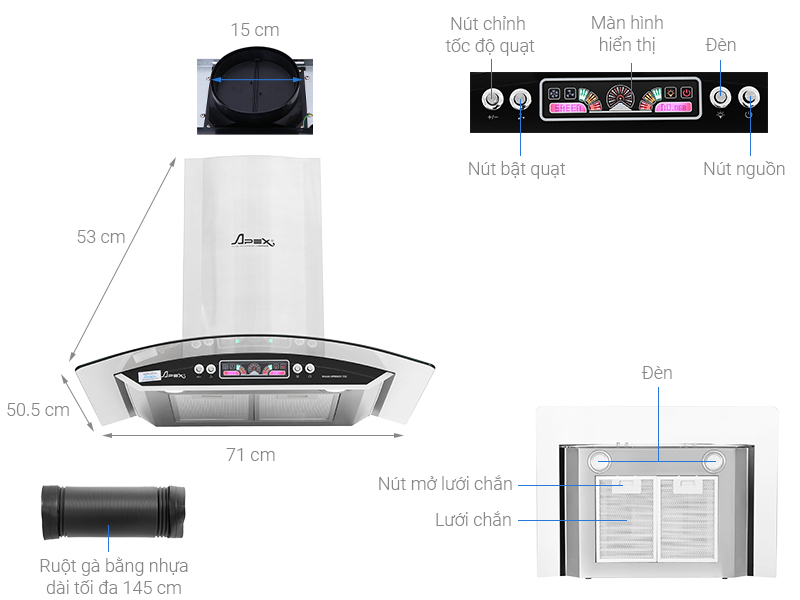 Máy hút mùi kính cong Apex APB6601-70C