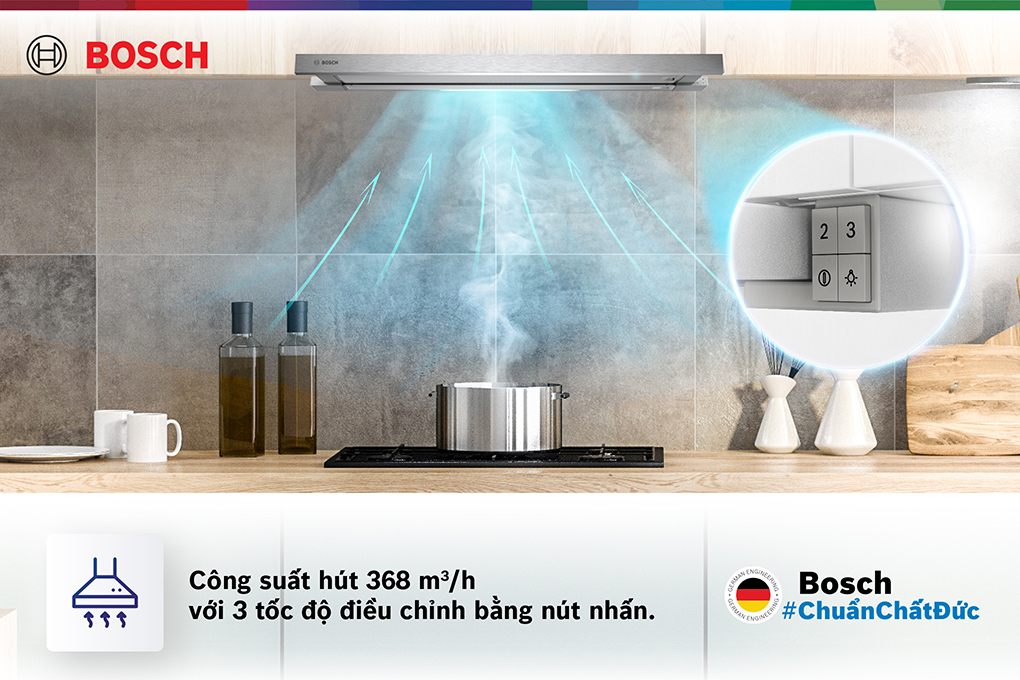 Công suất hút - Máy hút mùi âm tủ Bosch DFT63AC50