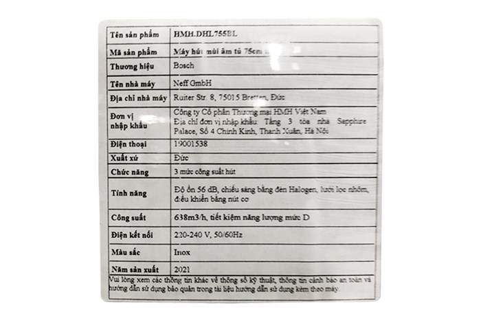 Máy hút mùi âm tủ Bosch DHL755BL Màu Bạc Inox