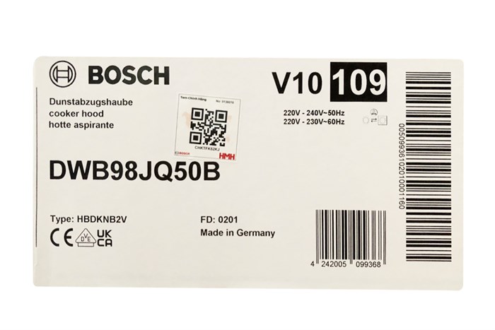 Máy hút mùi áp tường Bosch DWB98JQ50B Màu Bạc Inox