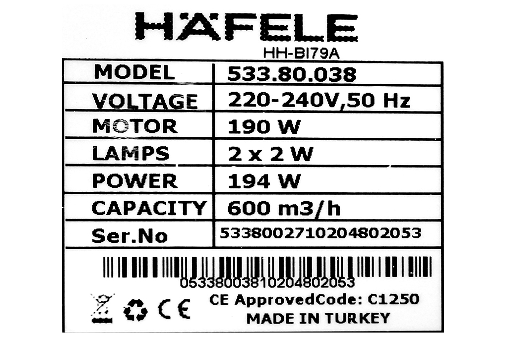 Siêu thị máy hút mùi âm tủ Hafele HH-BI79A (533.80.038)