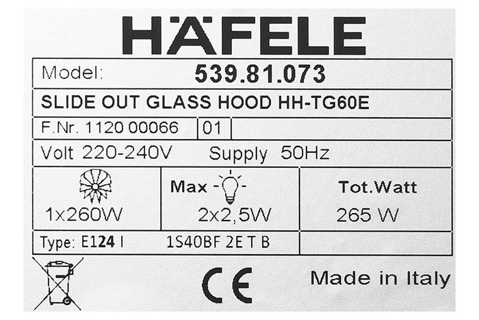 Máy hút mùi âm tủ Hafele HH-TG60E (539.81.073) Màu Đen - Bạc