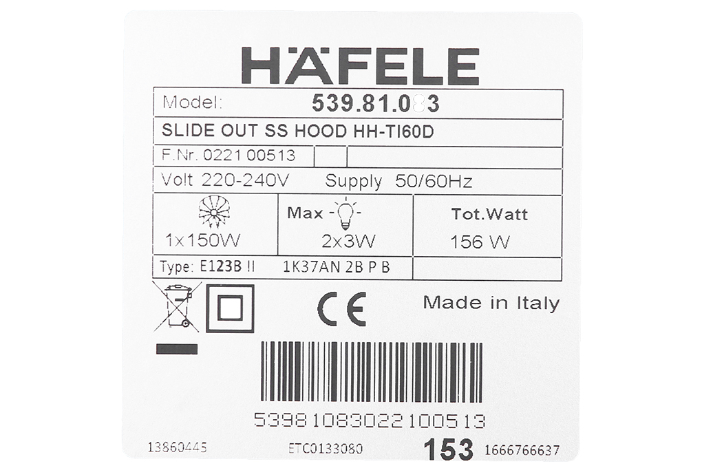 Siêu thị máy hút mùi âm tủ Hafele HH-TI60D (539.81.083)