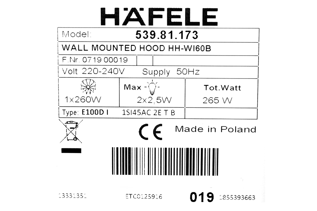 Siêu thị máy hút mùi áp tường Hafele HH-WI60B (539.81.173)