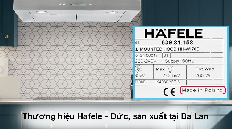 Máy hút mùi áp tường Hafele HH-WI70C (539.81.158) - Thương hiệu Hafele uy tín đến từ Đức, sản xuất và nhập khẩu nguyên chiếc từ Ba Lan
