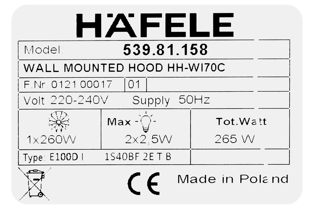 Siêu thị máy hút mùi áp tường Hafele HH-WI70C (539.81.158)