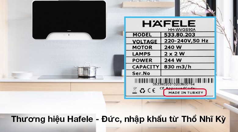 Máy hút mùi áp tường Hafele HH-WVGS90A (533.80.203) - Nhãn hiệu Đức tin cậy - Hafele, nhập khẩu nguyên chiếc từ Thổ Nhĩ Kỳ