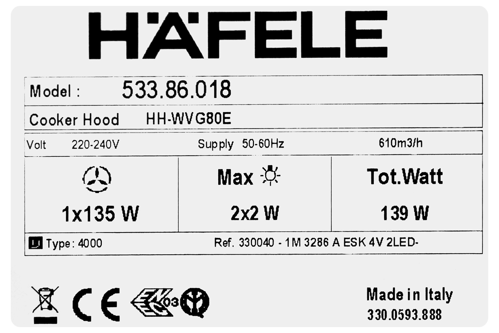 Siêu thị máy hút mùi áp tường Hafele HH-WVG80E (533.86.018)