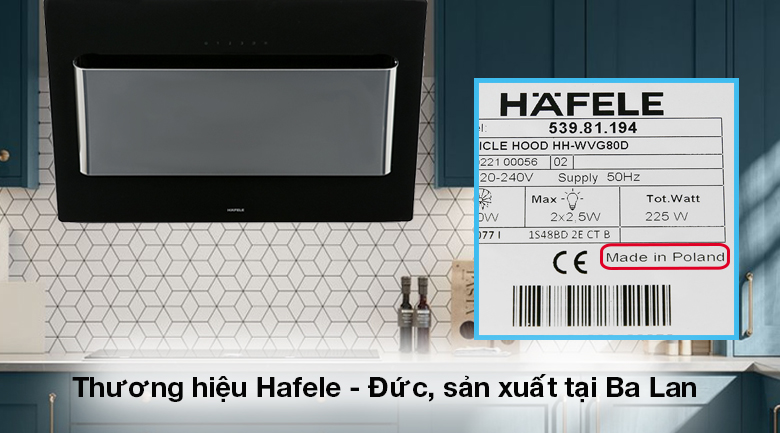 Máy hút mùi áp tường Hafele HH-WVG80D (539.81.194) - Sản phẩm gia dụng chất lượng cao của thương hiệu Hafele uy tín đến từ Đức, nhập khẩu nguyên chiếc từ Ba Lan